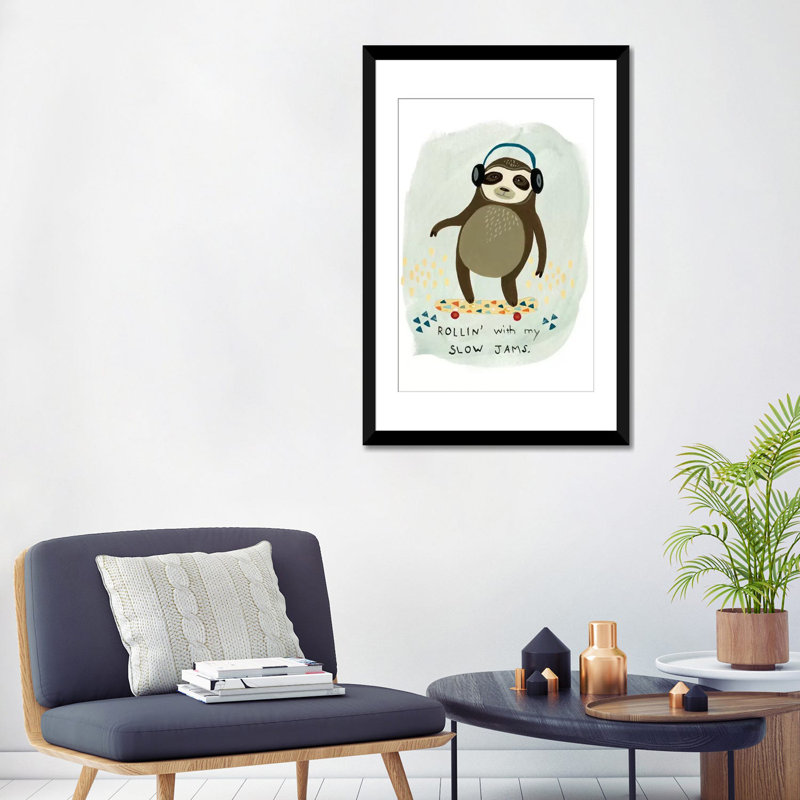 «Hipster Sloth II», impression sur toile tendue, H 32 po x l 24 po x P 1 po, Papier d'art encadré noir, Blanc