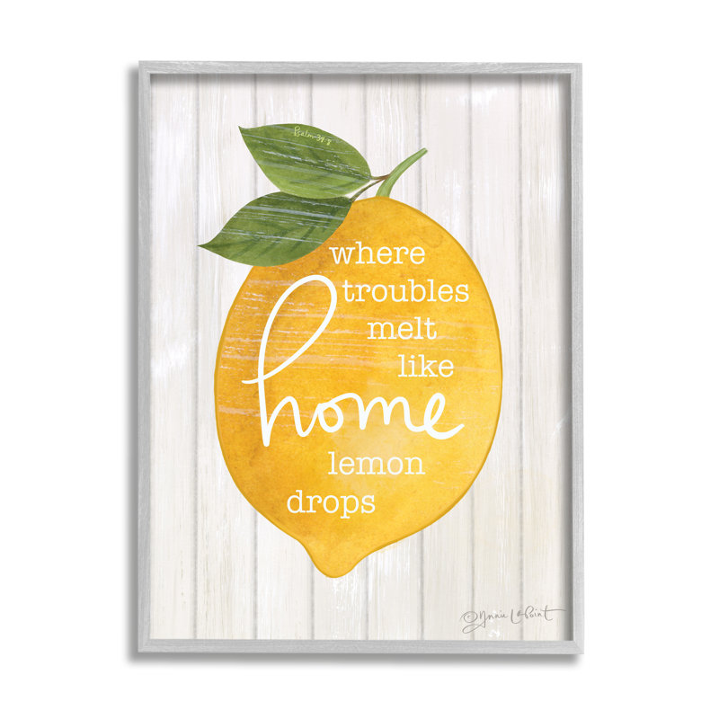 "Trouble Melt Like Lemon Drops Sign" par Annie Lapoint - cadre flottant, impression sur bois, H 14 po x l 11 po x P 1,5 po