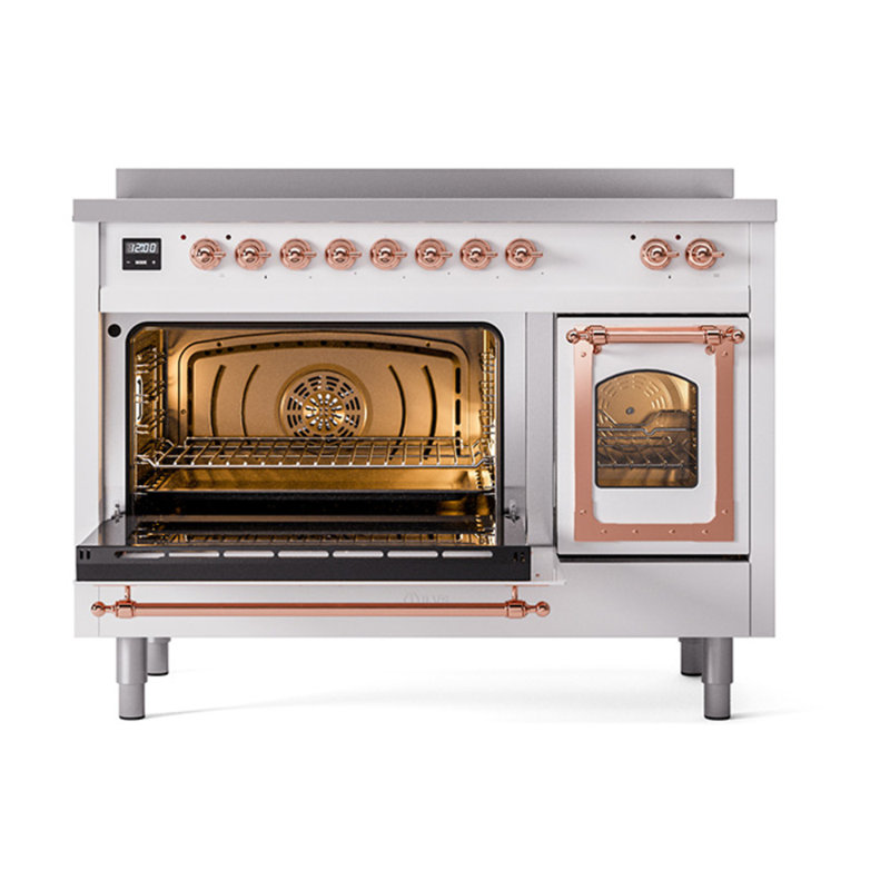 ILVE Nostalgie II Noblesse 48 dans la gamme d'induction, 6 éléments d'induction (porte en verre), Blanc / Cuivre