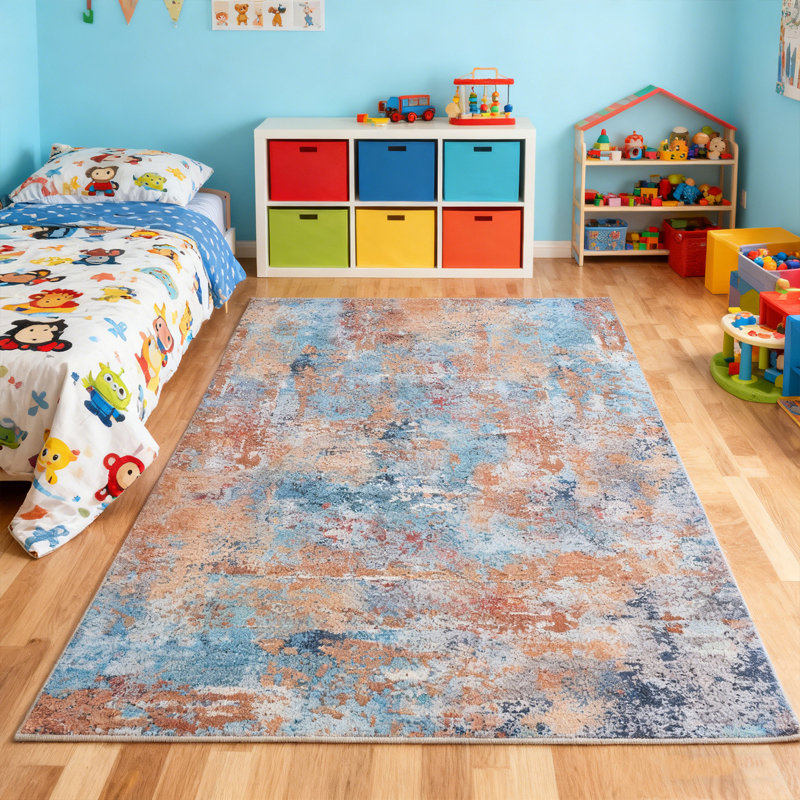 Machine Washable Non-Slip Area Rug， Modern Abstract Rug for Living Room， Bedroom， Kitchen， Soft Low-Pile Stain-Resistant Carpet， 6x9 Feet