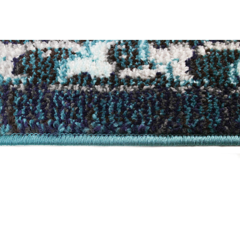 Tapis oriental bleu / beige / orange Osias, Rectangle 3 pi 6 po x 5 pi 6 po