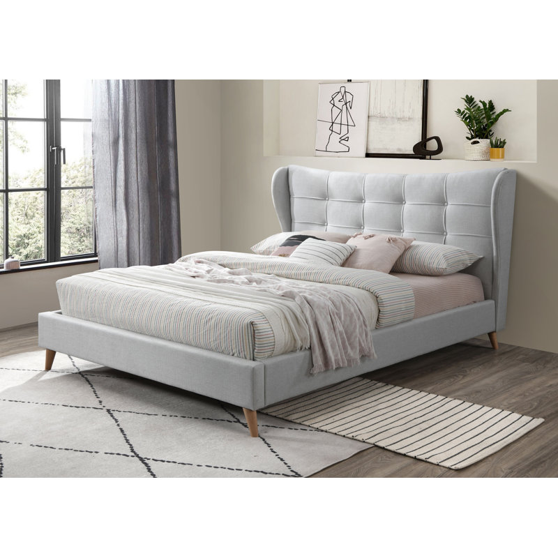 Dediu Fabric Wingback Bed in Gray