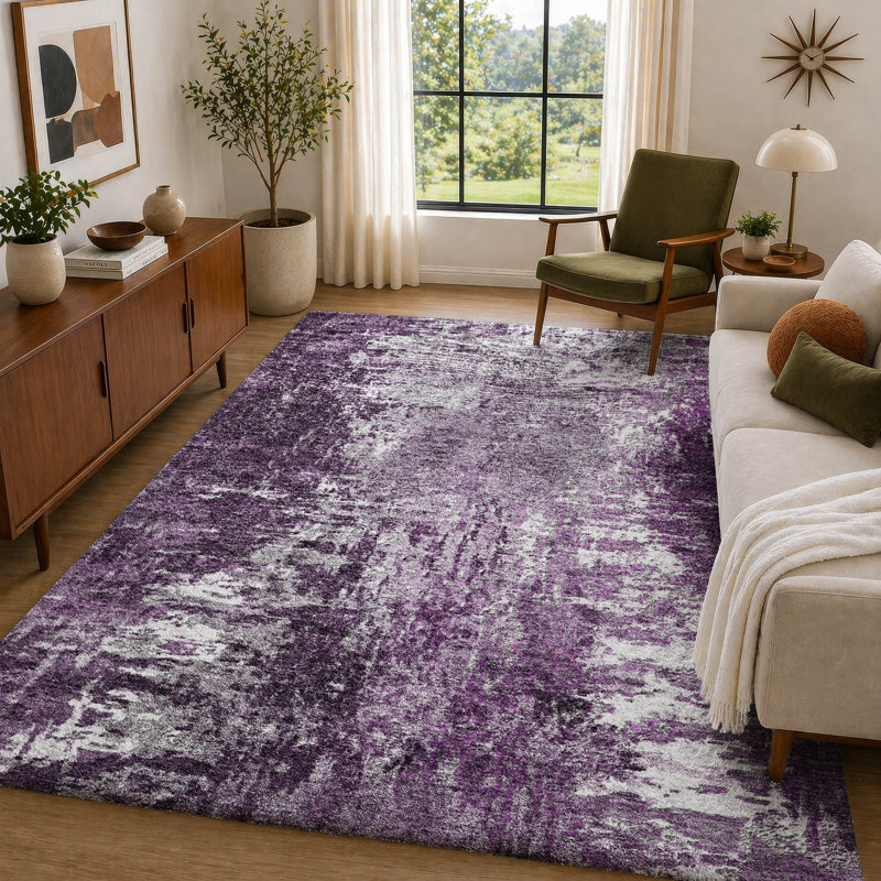 Tapis à poil long de qualité supérieure lavable à la machine ADS718, Aubergine, 10 pi x 14 pi