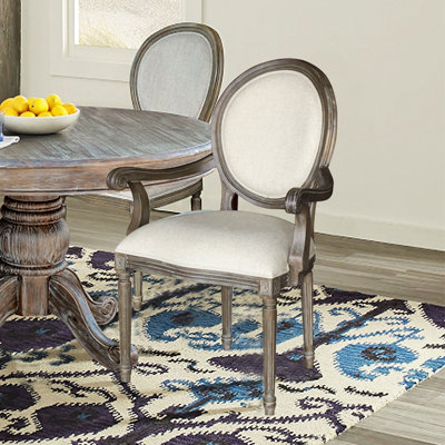 Upholstered King Louis Back Arm Chair in Off White
