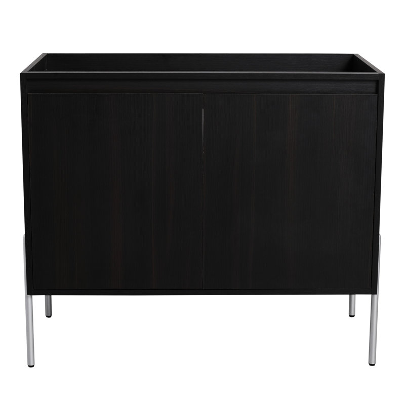 Armoire de salle de bain autoportante 36 po, chêne foncé - Meuble-lavabo à compartiments larges, aspect moderne facile à assembler