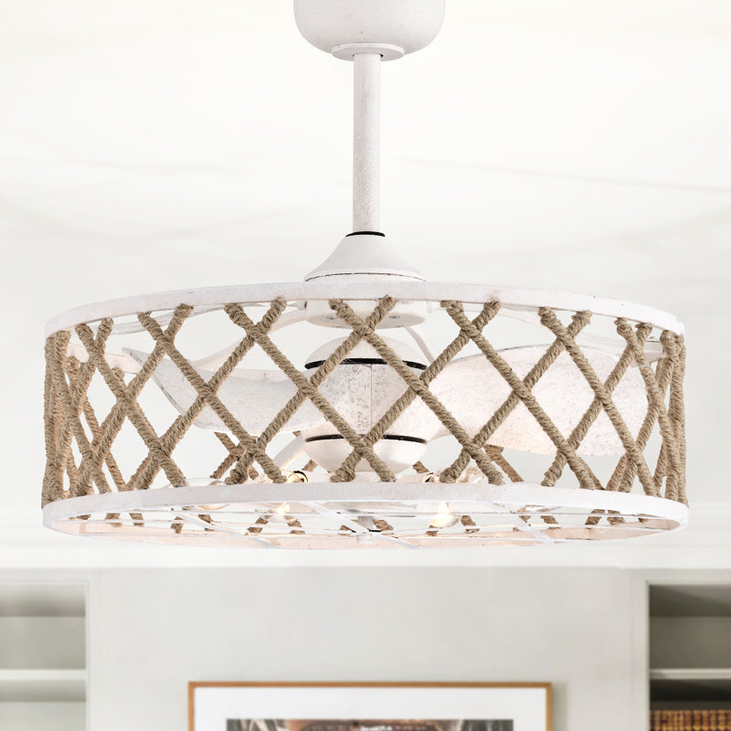 Shaunda 25 Inch Scandinavian Rope Details Ceiling Fan 6 Light With Remote