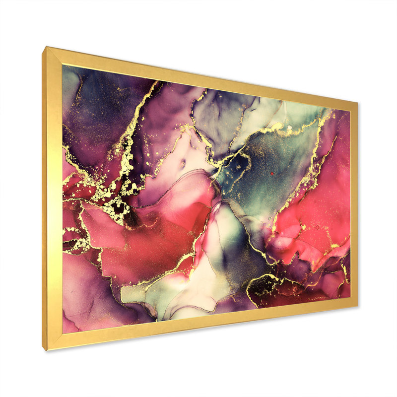 «Red Luxury Abstract Fluid Art II», reproduction sur toile, H 30 po x l 40 po x P 1,5 po, Cadre photo doré