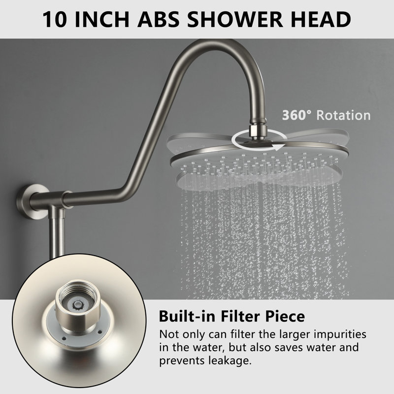 Brushed Nickel Dual Head Wall Mounted Rain Shower System
