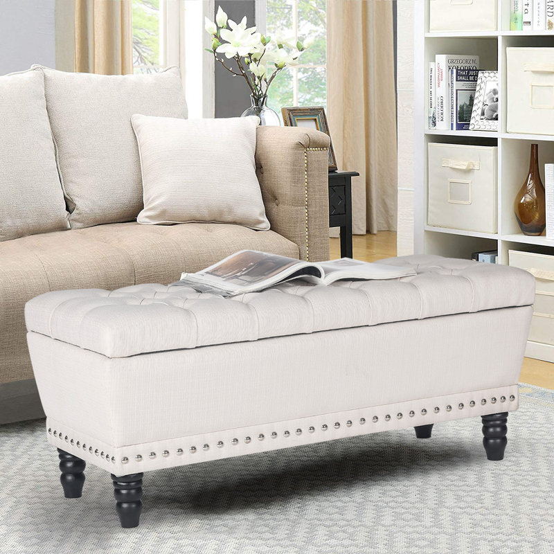 Banc de rangement rembourré Lorinda, Beige