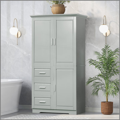 Tall and Wide Storage Cabinet with Doors for Bathroom/Office, Three Drawers, Grey