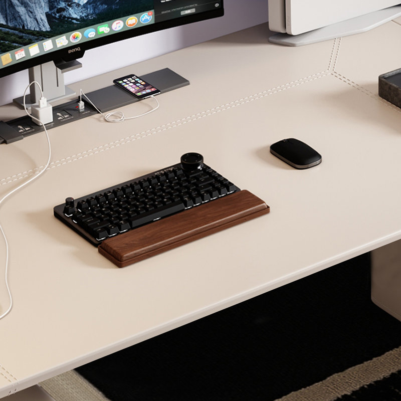 Bureau rectangulaire en bois manufacturé beige avec 1 tiroir Barenia, 49.21" H x 62.99" W x 27.56" D, Retour à droite