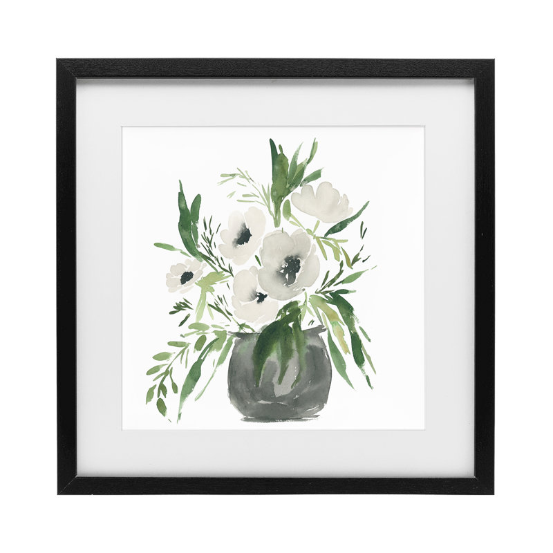 «Rounded Anemones», reproduction d'art sous verre encadrée par Lucille Price, H 16 po x l 16 po, Cadre noir minuit
