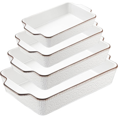 Casserole Dishes for Oven, Ceramic Baking Dish Set of 4, Non-Stick Lasagna Pans with Handles, Rectangular Bakeware Set for Cake, Roasting, Broiling, Gratin, Banquet, Microwave & Dishwasher Safe(3.8/2.6/1.7/1.1 Qt) (White)