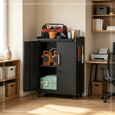 Armoire de rangement roulante en métal avec serrure et 2 clés