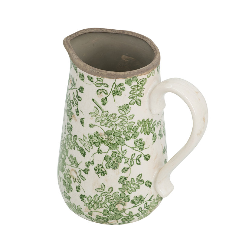 Vase en céramique 8,1 x 5,7 x 9,1 po avec motif floral vert