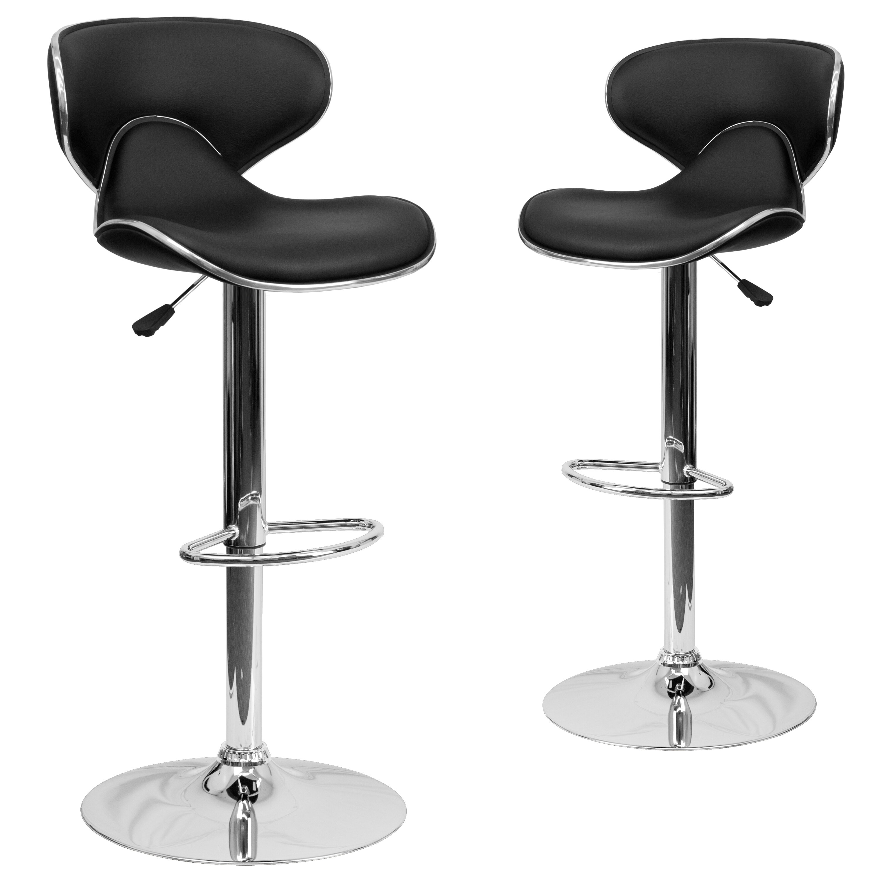 Claudine Contemporary Cozy Mid-Back Vinyl Adjustable Height Barstool with  Chrome Base