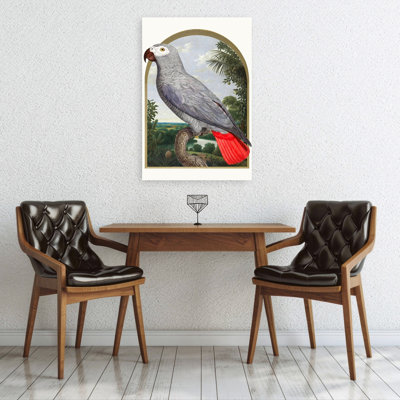 African Grey Tropical Parrot Classic Vintage Abstract Bird Landscape Nature Wall Art Print 1 Piece Wrapped Canvas Wall Art