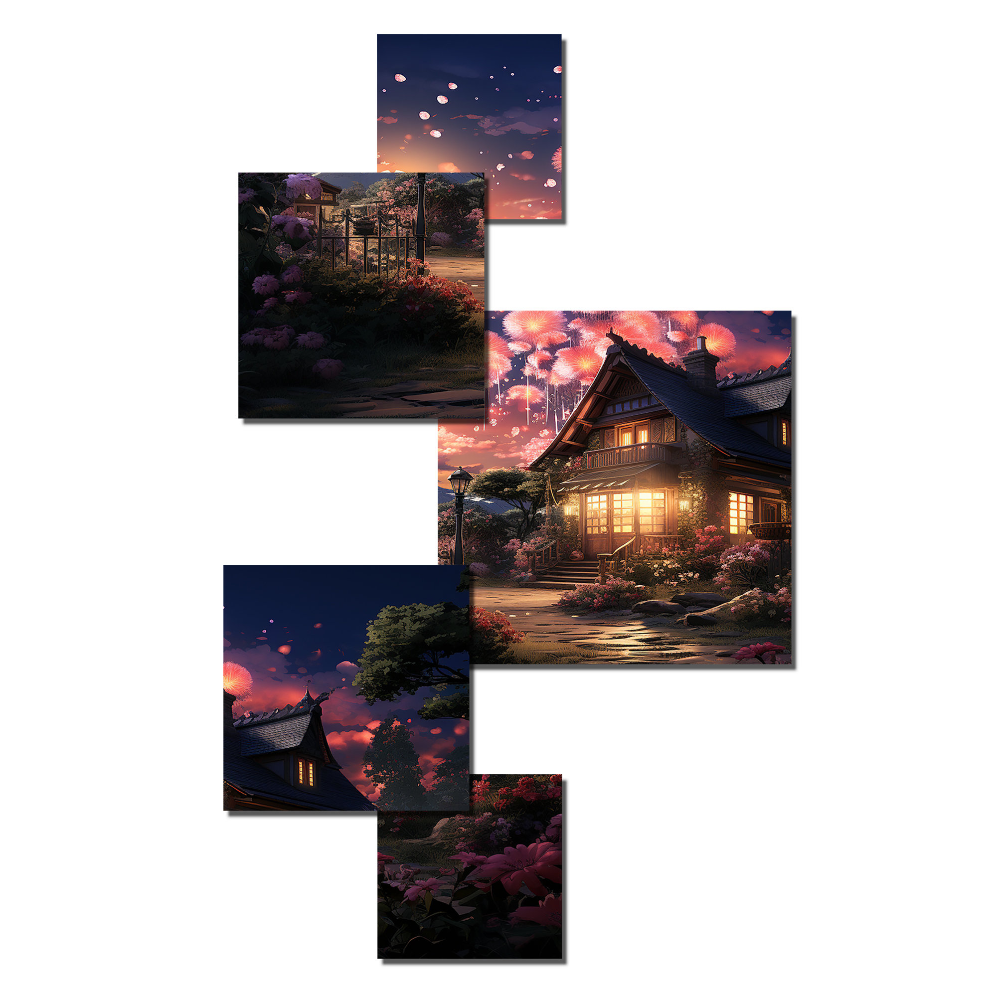 Lark Manor Pink And Blue Fireworks In Cottage Fireworks Square Wall