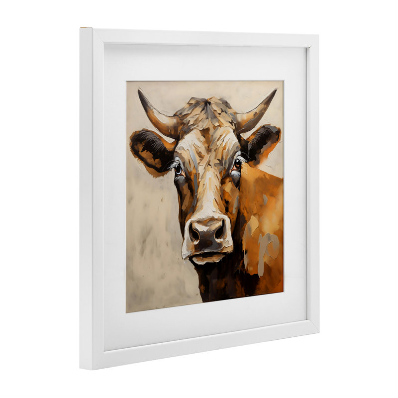 Magnifique bovin brun encadré sous verre, design par Creative Studio, 13 x 13, Coastal White Under Glass Framed