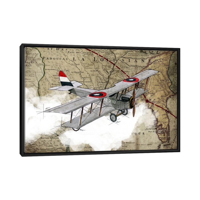 «Biplane IV», impression sur toile, H 18 po x l 26 po x P 1,5 po, Toile avec cadre noir, Pas de tapis