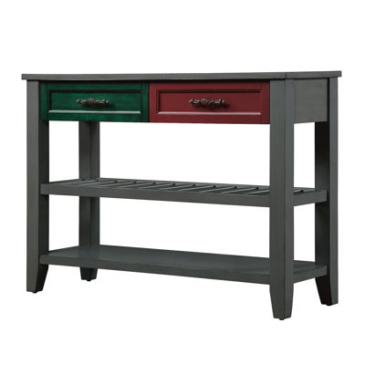 Ajada Wood Storage Console Table with 2 Storage Drawers and 2 Tiers Shelves