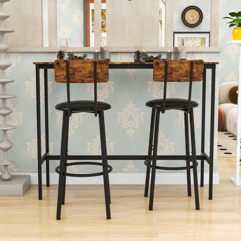 Ensemble de table de salle à manger 3 pièces avec 2 chaises, Brun rustique