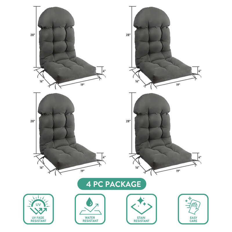 Coussin de siège et de dossier Adirondack pour l'extérieur, 4 pièces, 4, Gris