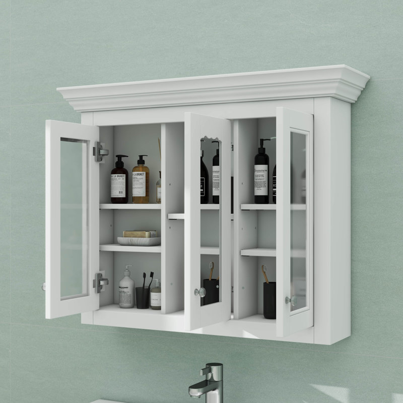 Armoire à pharmacie murale 35 po avec miroir et 5 portes réglables en verre