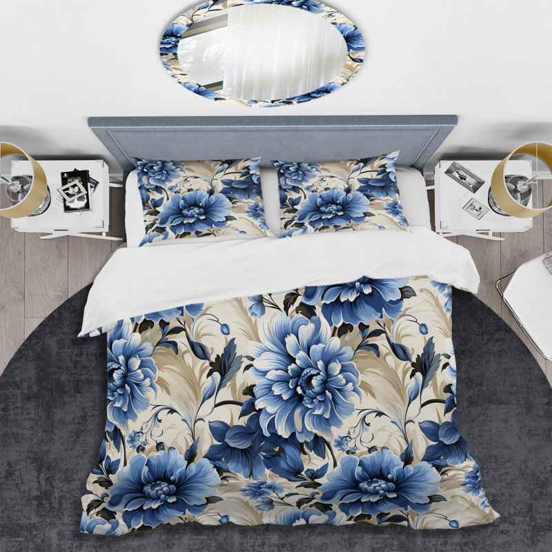 Ensemble de housse de couette Cobalt Blue Filigree Victorian, Housse de couette simple + 1 taie décorative stan