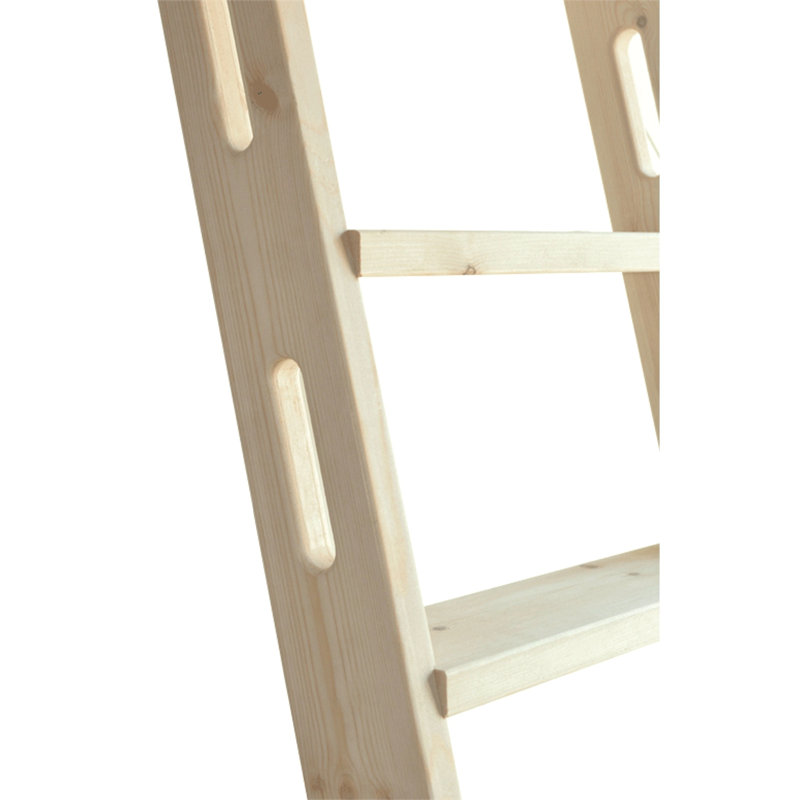 Natural Knotty Pine Wood Sliding Library Step Ladder With Rolling Ladder Hardware, 10', 120"