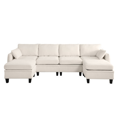 109 Inch Beige Chenille Modular Sectional Sofa,  L-Shaped Cloud Couch With Storage Ottoman, DIY Combination For Living Room