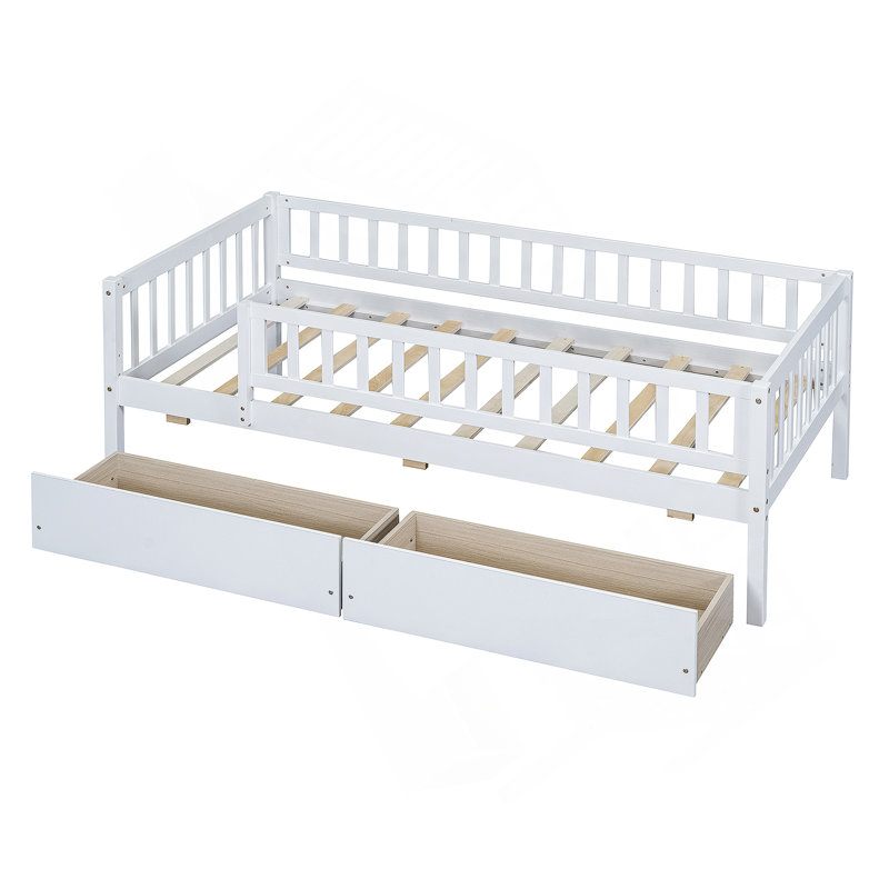 Kallel Daybed with Two Drawers and Guardrails, Twin, White