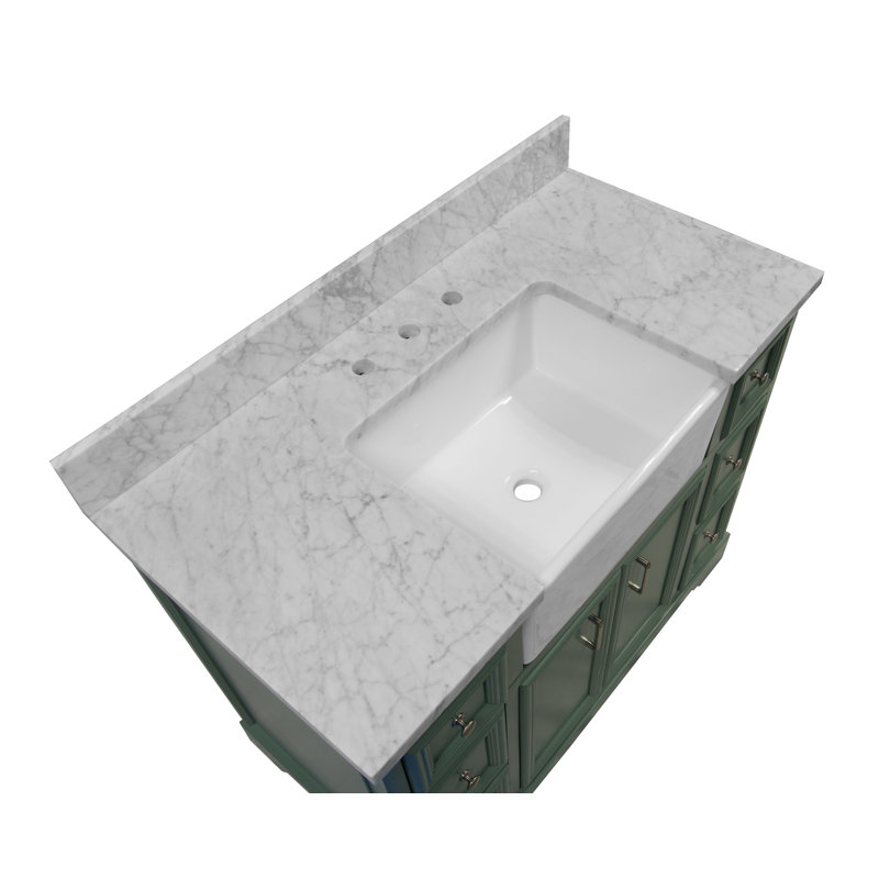 Ensemble de meuble-lavabo simple 42 po Emiliano, Marbre de Carrare, Sauge vert