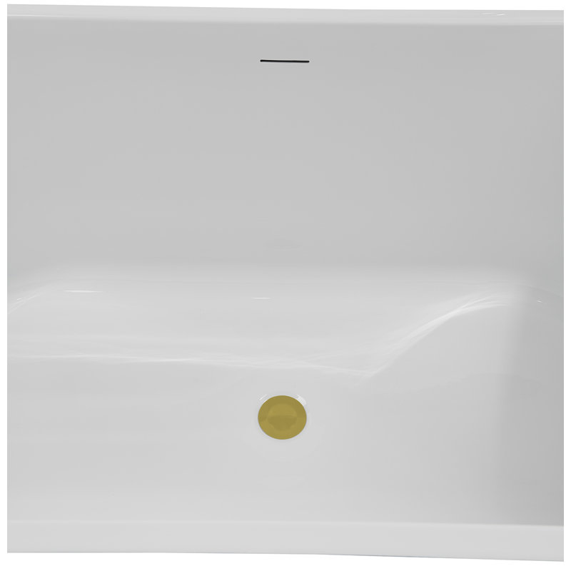 59" Streamline Soaking Glossy Black Freestanding Tub and Tray With Internal Drain, Brushed Gold