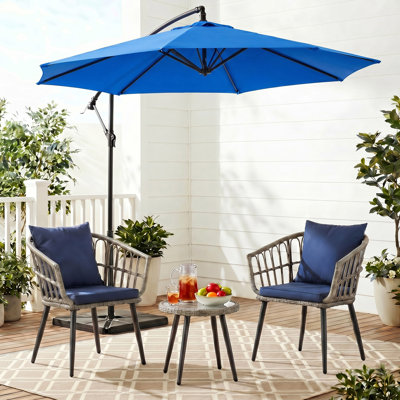 3 Piece Outdoor Patio Set with 10 Ft Cantilever Outdoor Umbrella with Base