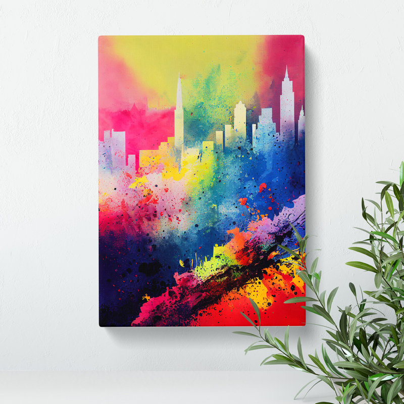 Splashed City Skyline No.2 Abstract - Wall Art, Wrapped Canvas, 50cm H x 35cm W, No Matte