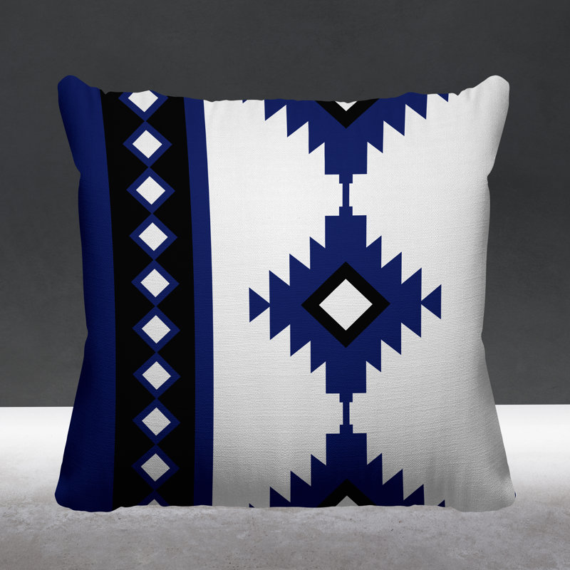 Coussin intérieur / extérieur Carlos Southwestern, L 17 po x H 17 po, Bleu marine