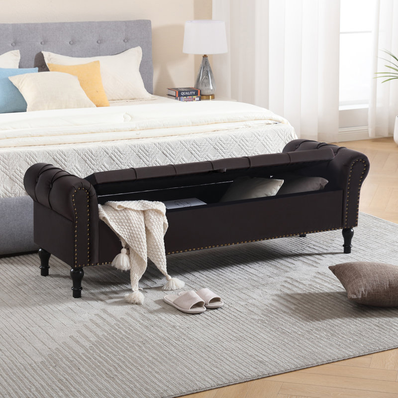 Cleota 66.9'' Faux Leather Upholstered Storage Bench, Coffee, 21.9" H x 66.9" W x 19.6" D