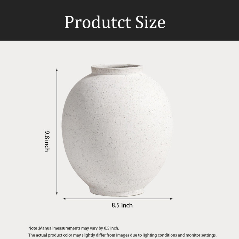 White Ceramic Vase, Round Floor Vase For Home Decor, 9.8" H x 8.5" W x 8.5" D
