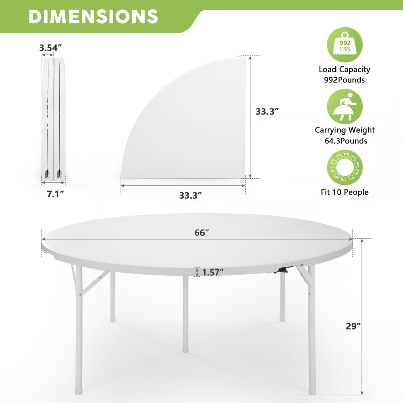 66" Round Folding Table With Handle For Picnic Party Banquet