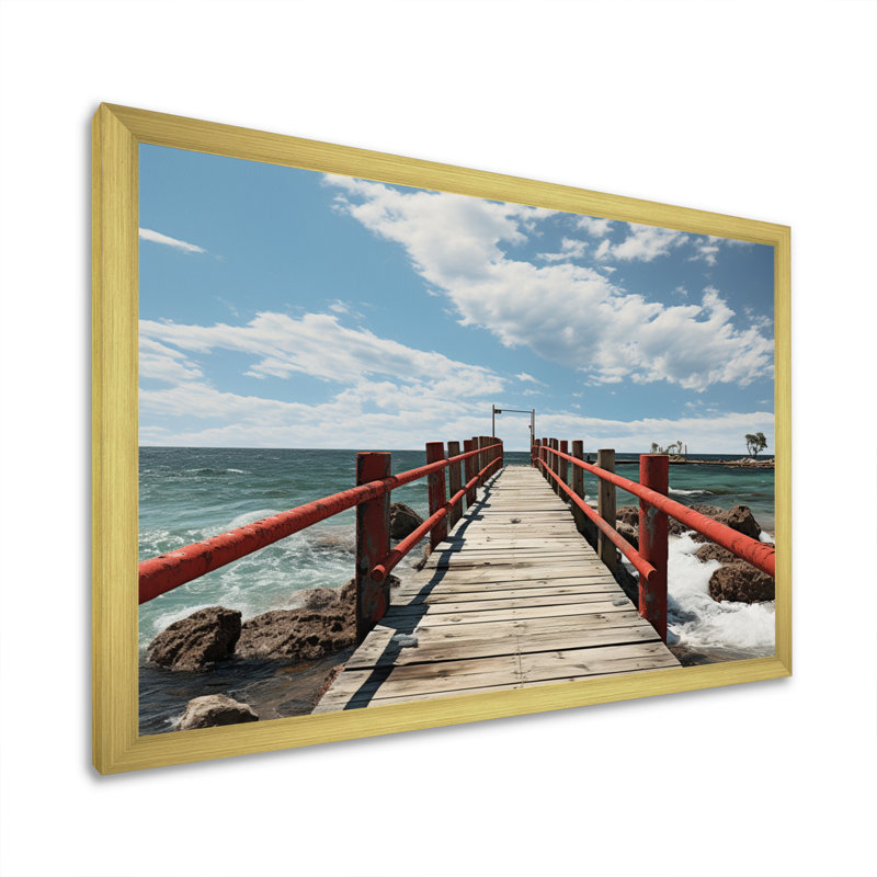 Tyris Beach Pier Point de vue noir sur toile, H 16 po x l 32 po x P 1 po, Encadrement doré