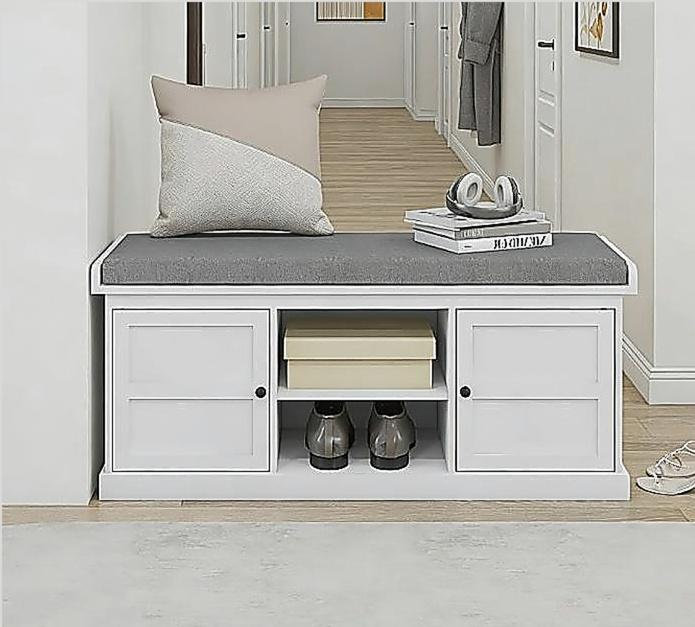 Banc d'entrée, banc de rangement pour chaussures avec siège rembourré