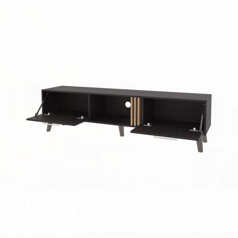 Meuble télé Wengue avec 2 portes et rangement ouvert