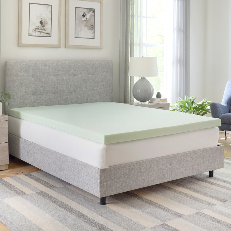 Surmatelas en mousse viscoélastique infusée de thé vert 3 pouces, Lit simple