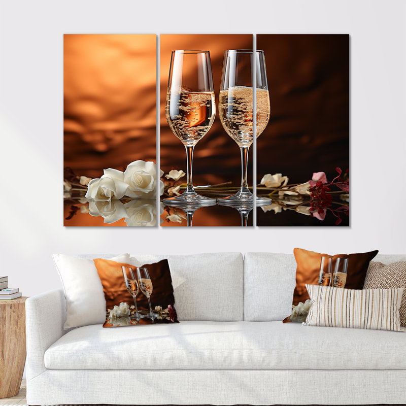 Verre doré champagne champagne - art mural champagne, H 40 po x l 61 po