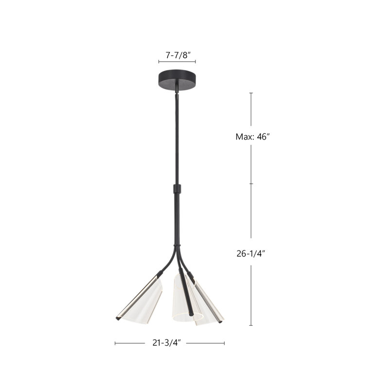 Mulberry 3 - Light LED Pendant, Brushed Gold/Light Guide