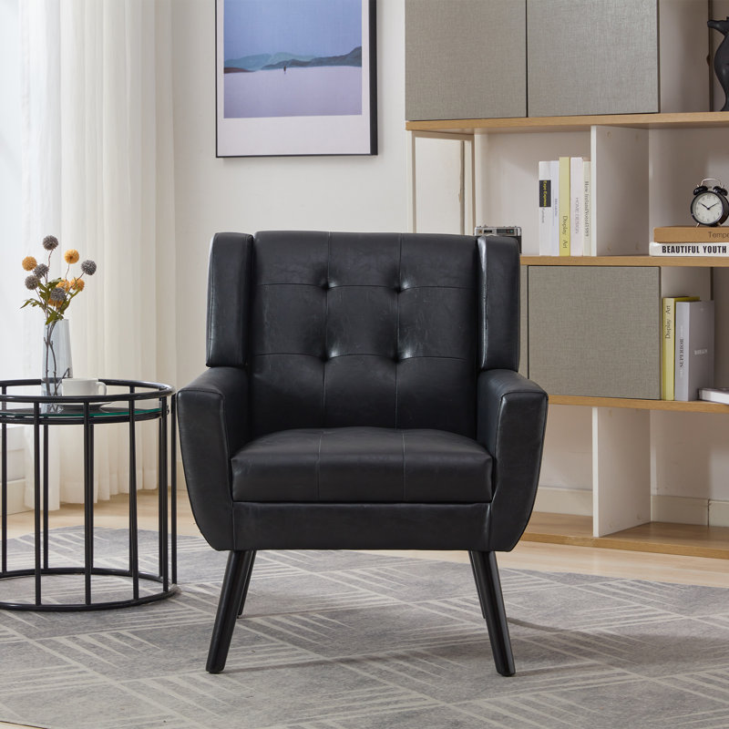 Chaise d'appoint rembourrée Meli 2 pièces, Similicuir noir