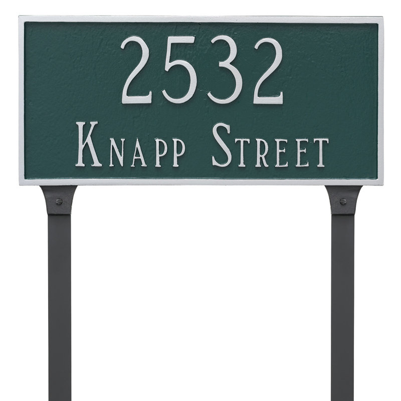 Classic 2-Line Lawn Address Sign, Hunter Green/Silver