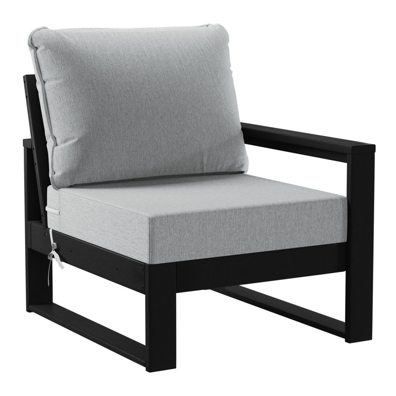 Patio Deep Seating Right Arm Chair With Frame, Light Gray, Black