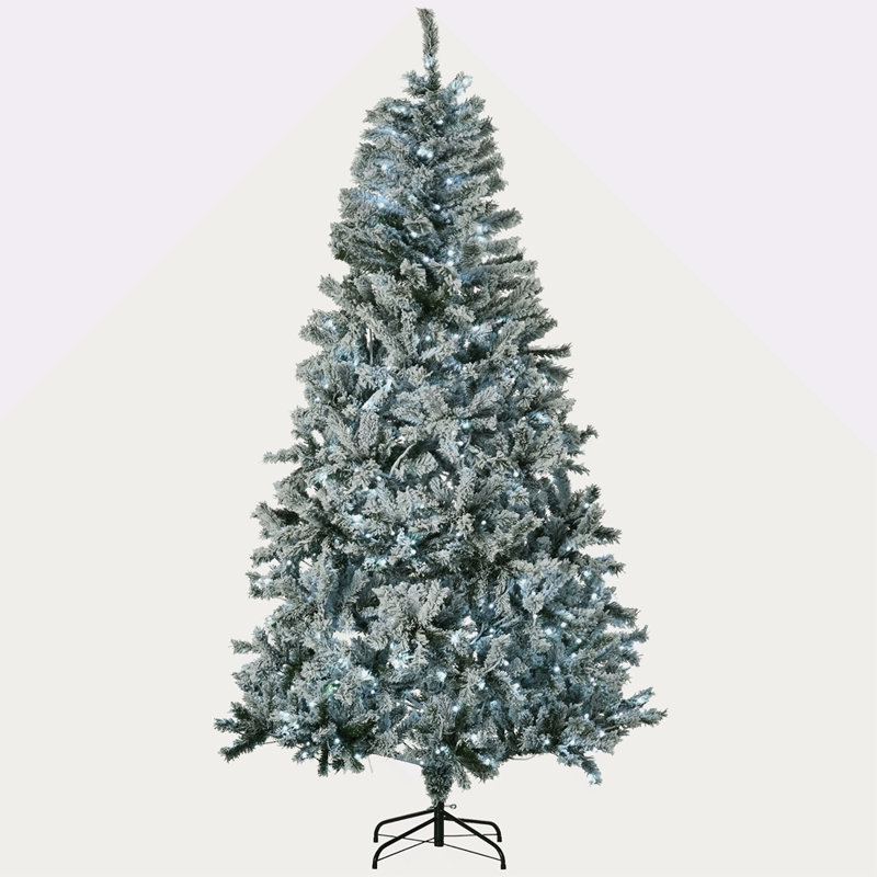 Arbre de Noël artificiel enneigé 7,5 pi avec lumières DEL blanc froid